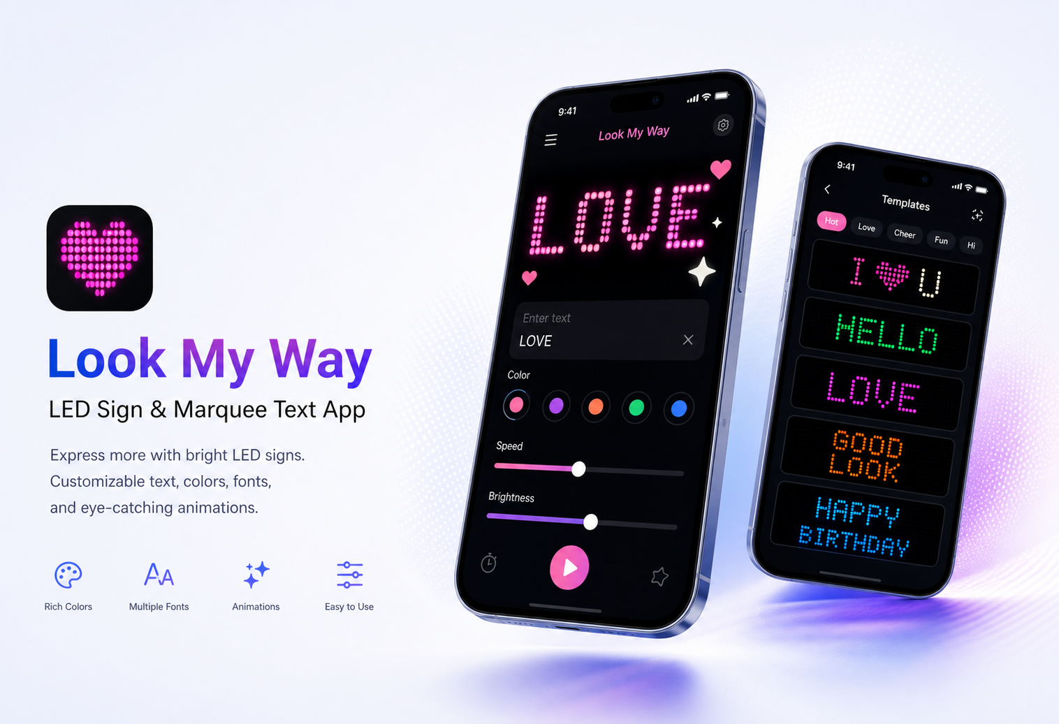 Look My Way LED sign and marquee text app preview
